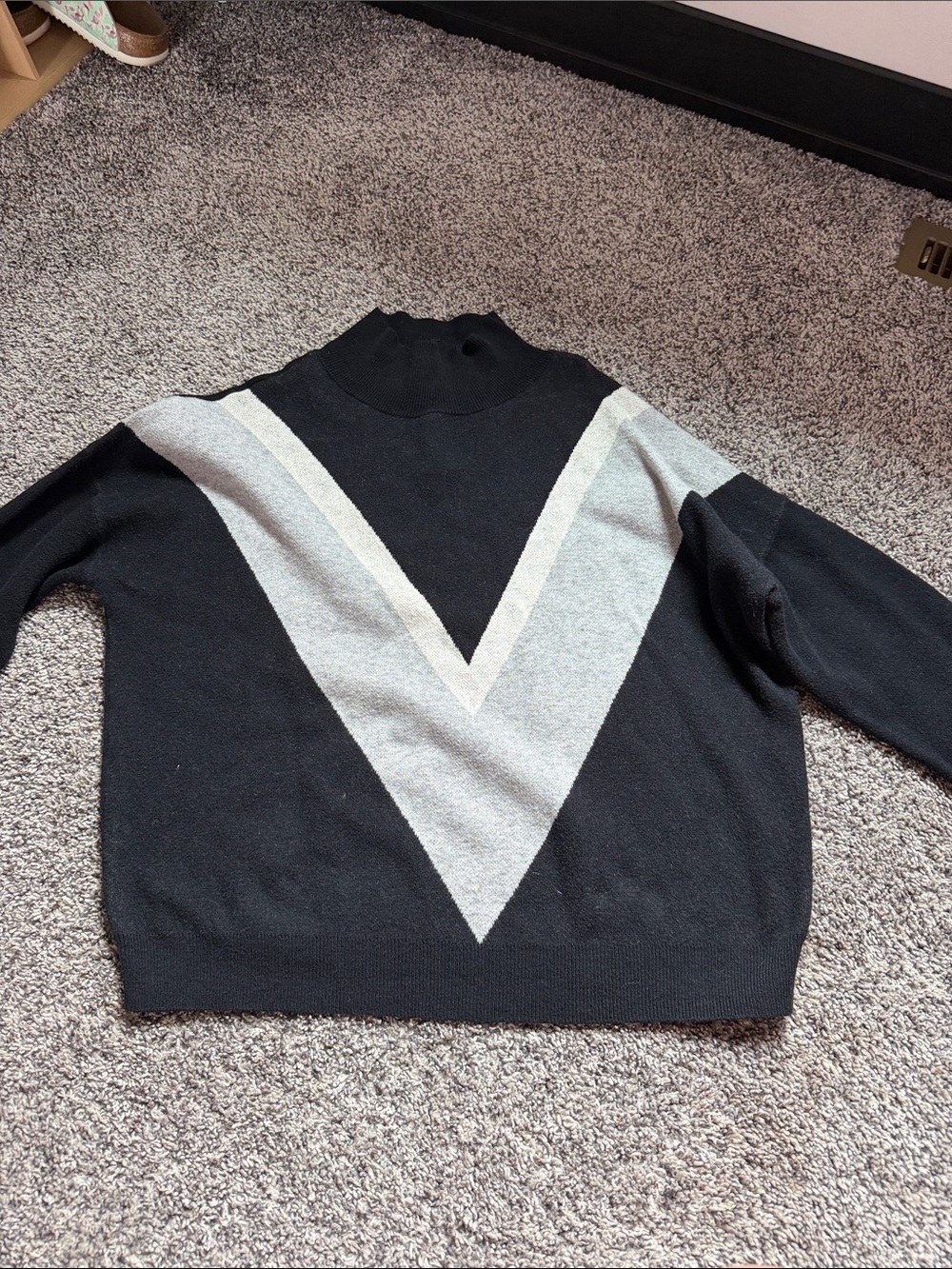 Old Navy Black Crewneck Sweater with Gray V-Stripe